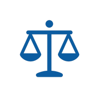 Icono azul de balanza, representa reclamaciones de daños, indemnizaciones y defensa jurídica Icono azul de balanza, representa reclamaciones de daños, indemnizaciones y defensa jurídica