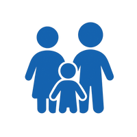 Icono azul de familia con dos adultos y un niño, representa Derecho de Familia Icono azul de familia con dos adultos y un niño, representa Derecho de Familia